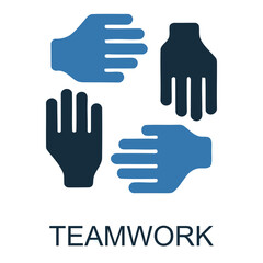 Teamwork Hands Symbol: A visual representation of collaboration and unity, four hands interlock in a circle, signifying teamwork, cooperation, and shared goals.
