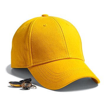 Yellow baseball cap and keys isolated