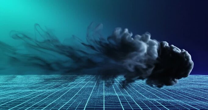 Dark smoke on grid surface.