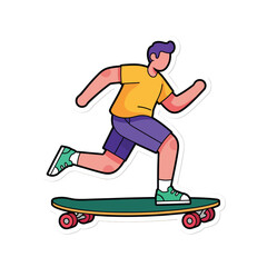 Obraz premium A young man riding a skateboard with action, movement, and dynamic pose captured from a side viewpoint, showing skateboarder, board, wheels, and footwear in a lively scene.
