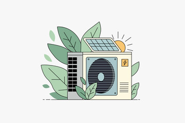 Eco Friendly Solar Powered Air Conditioner Unit Vector Illustration