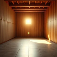 Fototapeta premium Sun-kissed void, where light dances on polished woods and concrete, a canvas awaiting inspiration, clean, mockup display
