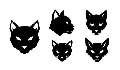 Obraz premium Geometric Black Cat Head Logo Silhouette Vector Icon Set