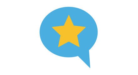 Obraz premium Blue Speech Bubble Icon with Yellow Star Representing Feedback, Review, or Communication on Isolated White Background