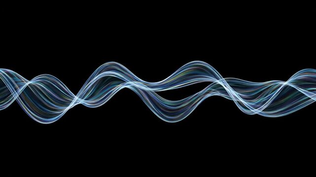 Blue Wavy Lines on Black Background.