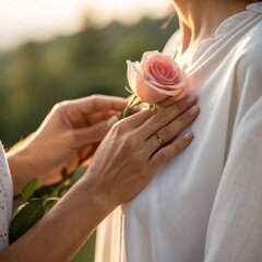 Romantic gesture of affection outdoor setting emotional moment natural light close-up view love connection