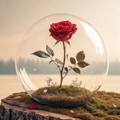 Captivating rose in glass dome serene nature setting botanical art peaceful escape close-up beauty of nature