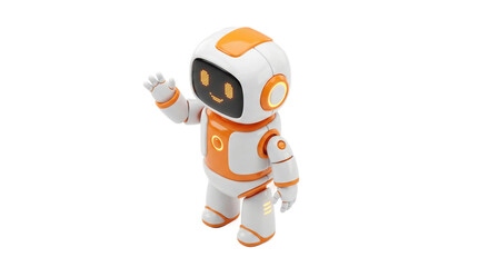Fototapeta premium Cute 3D robot character waving hand, friendly technology assistant mascot, modern AI automation concept, isolated cutout PNG on transparent background for app UI, web and stickers
