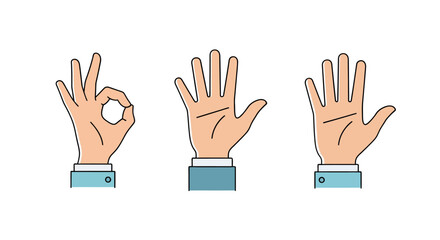 Obraz premium Vector illustration of hand gestures with OK sign and open hand in a simple style