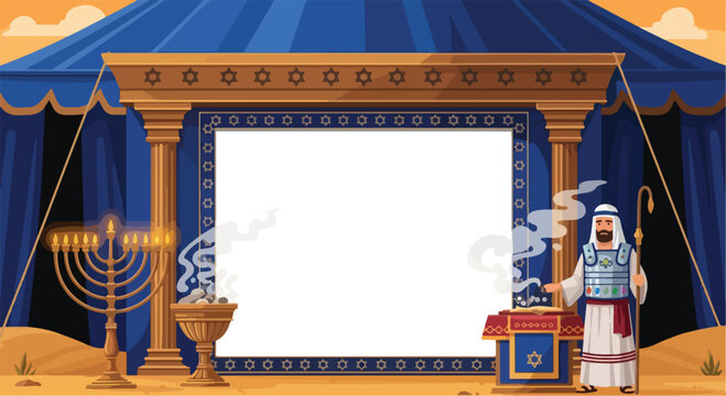 The tabernacle of moses with high priest and copy space frame.