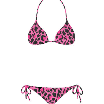 Pink Leopard Print String Bikini Swimsuit Fashion Illustration, pink bikini set