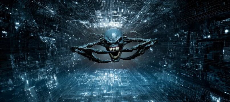 Devil eye turn into dark soul monster. Generative video AI technology.
