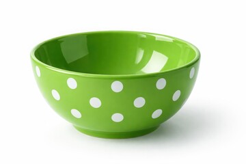 Vibrant green ceramic bowl adorned with playful white polka dots