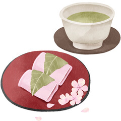 水彩風の桜餅｜春の和菓子・道明寺・長命寺・花見・ひな祭り