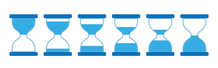 Sequence of blue hourglasses showing time passing