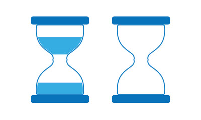 Two blue hourglasses with different sand levels, vector illustration