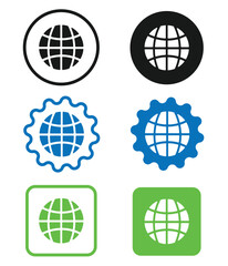 Collection of globe icons in different colors and geometric shapes , vector illustration