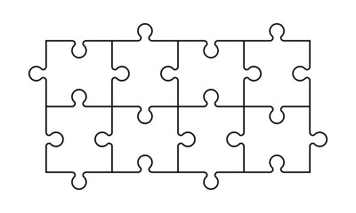 Jigsaw puzzle pieces in a rectangular shape on transparent background