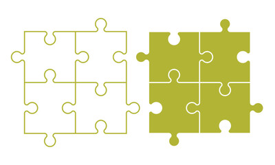 Two jigsaw puzzle pieces with green and white colors