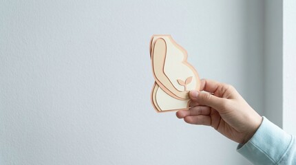 pregnancy maternity fertility motherhood pregnant health concept showing a hand holding a paper cut e of a woman with a sprout inside