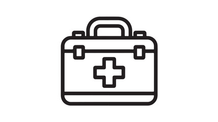 Obraz premium First Aid Kit Icon in Simple Flat Design with Black Outline on White Background for Medical Symbol