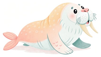 illustration Cute blue baby seal ghost smiling 
