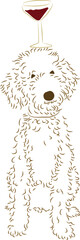 Whimsical Line Art Illustration of a Poodle Balancing a Wine Glass