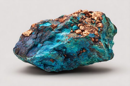 Copper ore fragment showing native copper and chrysocolla
