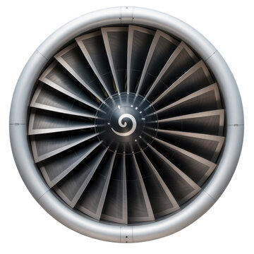 Airplane jet engine close-up on white background turbine isolated on a transparent background