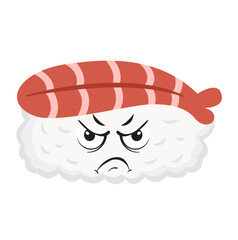 Cute Cartoon Prawn Nigiri Sushi Character with Anger Face Illustration Isolated on White Background © HakujiHaruka