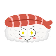 Cute Cartoon Prawn Nigiri Sushi Character with Amazed Face Illustration Isolated on White Background © HakujiHaruka