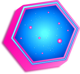 Isometric Glowing 3D Hexagon Cosmic Space, glowing neon laser effect
