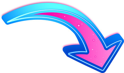 Neon Style Glowing Downward Arrow Sign Direction, light line glow neon laser