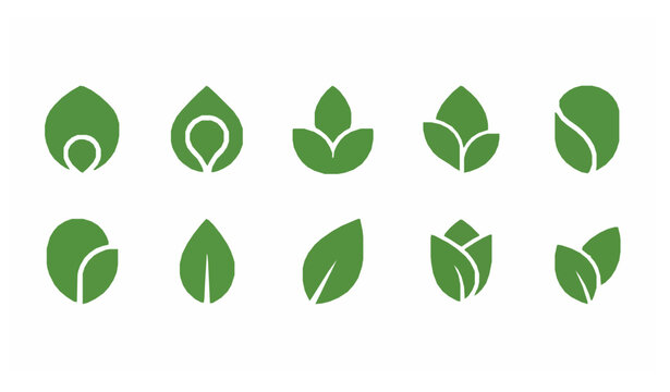 Minimal Organic Green Leaves Logo Icon Set Vector