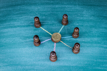 Financial Network Structure With Coin Connecting Chess Pawns