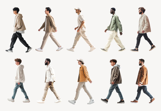 Diverse Men Walking Fashionably Element Design Set