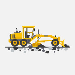 Fototapeta premium Heavy Machinery Road Grader Industrial Construction Vehicle Illustration