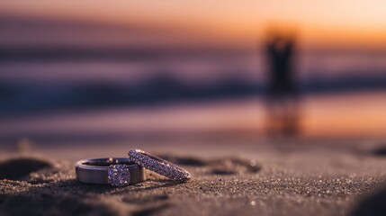 Elegant rings on the beach at sunset.