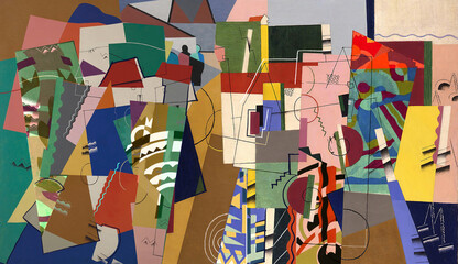 Obraz premium Dynamic Interplay of Geometric Shapes and Fragmented Forms, background texture