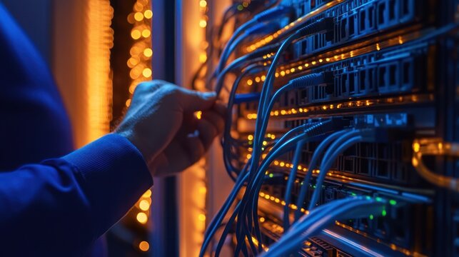 Technician working on server rack
