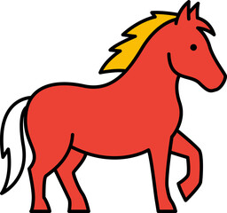 Fototapeta premium Stylized red horse illustration with yellow mane and white tail