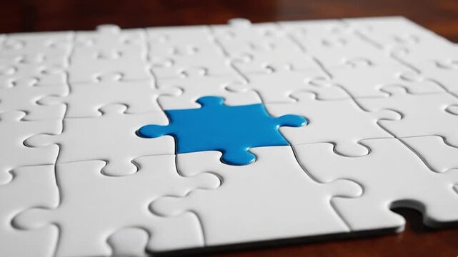 The Final Blue Jigsaw Puzzle Piece Fitting Perfectly into Place for Business Solution and Teamwork Concept