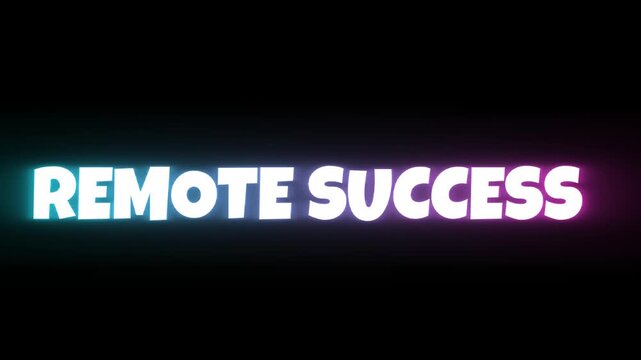 Glowing digital typography clearly displays the inspirational concept of remote success using bright neon lettering against a stark black background for modern design needs.