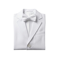 Elegant White Tuxedo Jacket with Matching Bow Tie Folded