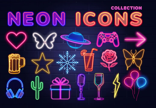 Vibrant Neon Icon Element Set
