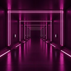 Fototapeta premium Futuristic corridor with neon lights and dark purple ambiance.