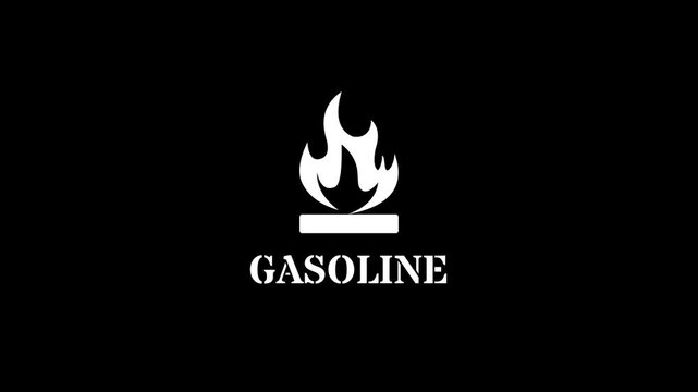 A white flame icon is displayed above the word gasoline in capital letters to warn about the extreme fire hazard of this specific chemical fluid