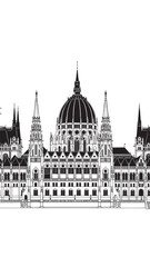 Obraz premium Budapest Parliament Building with Domes and Spires Dominating the Skyline.