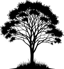 Obraz premium lone tree with gently curved branches and base grass Vector Art