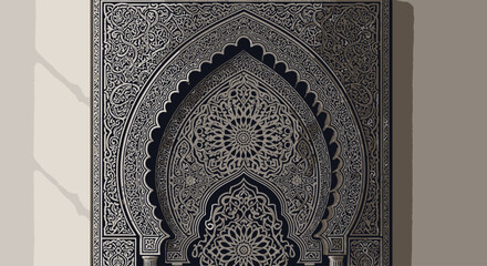 Intricately carved ornamental archway with detailed geometric and floral patterns. © Story